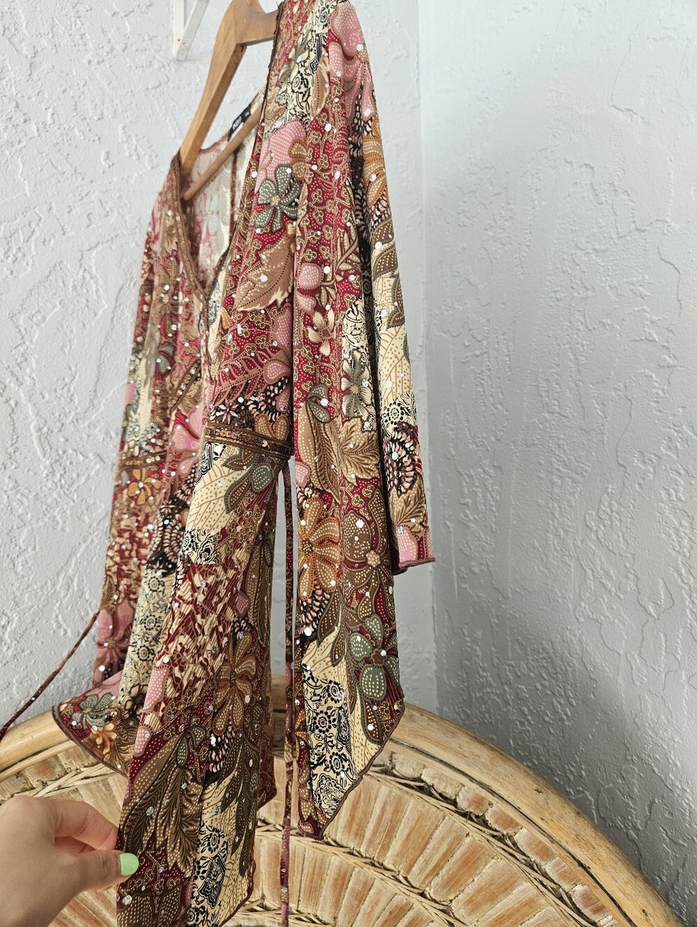 Vtg Ing+ USA Y2k Boho Women 3X Flowy Floral Sequin Festival Feminine Blouse - Picture 6 of 13